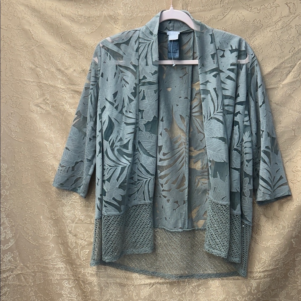 Chico’s Light Sage Green Floral Open Cardigan